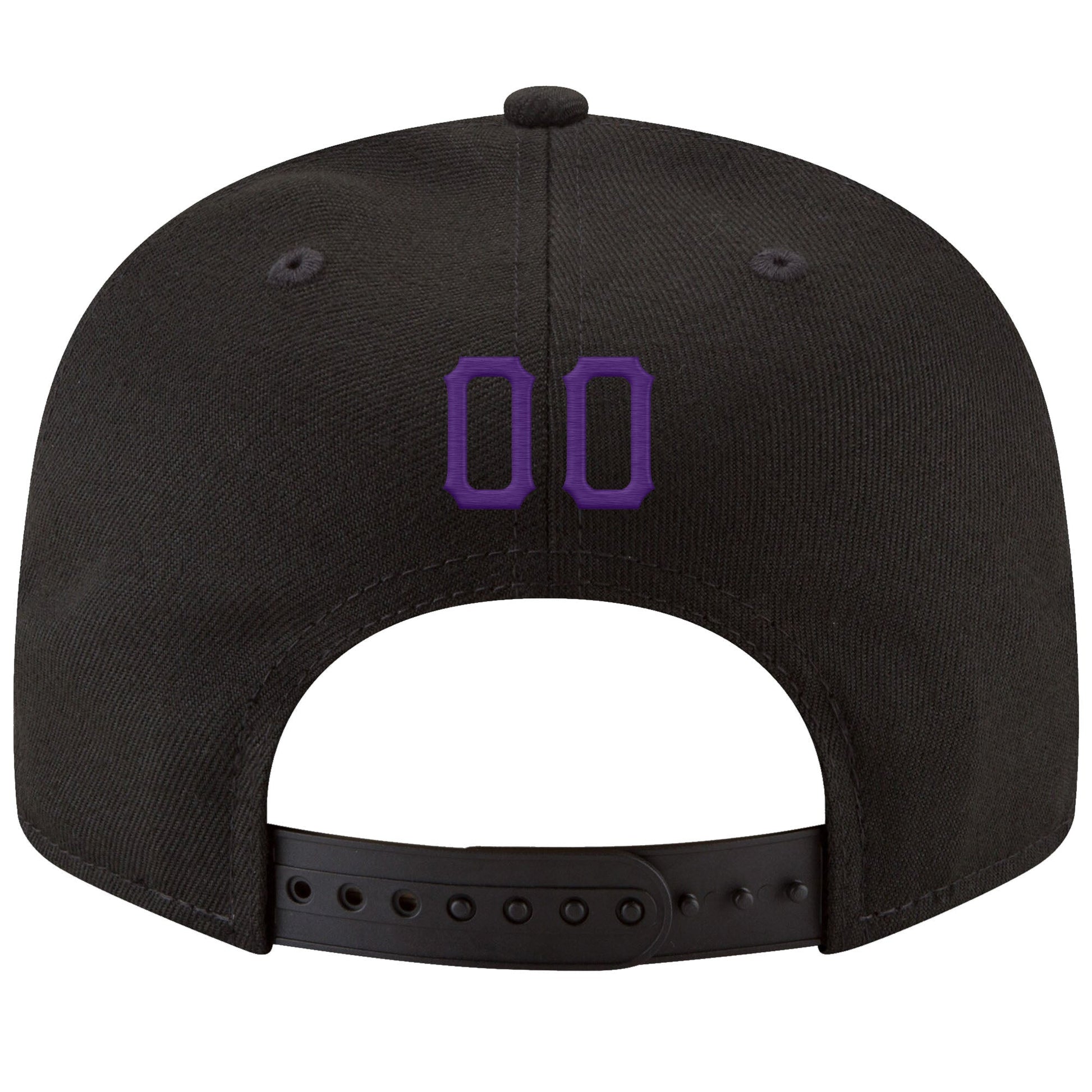 Custom Black Purple-Gold Stitched Adjustable Snapback Hat view 3