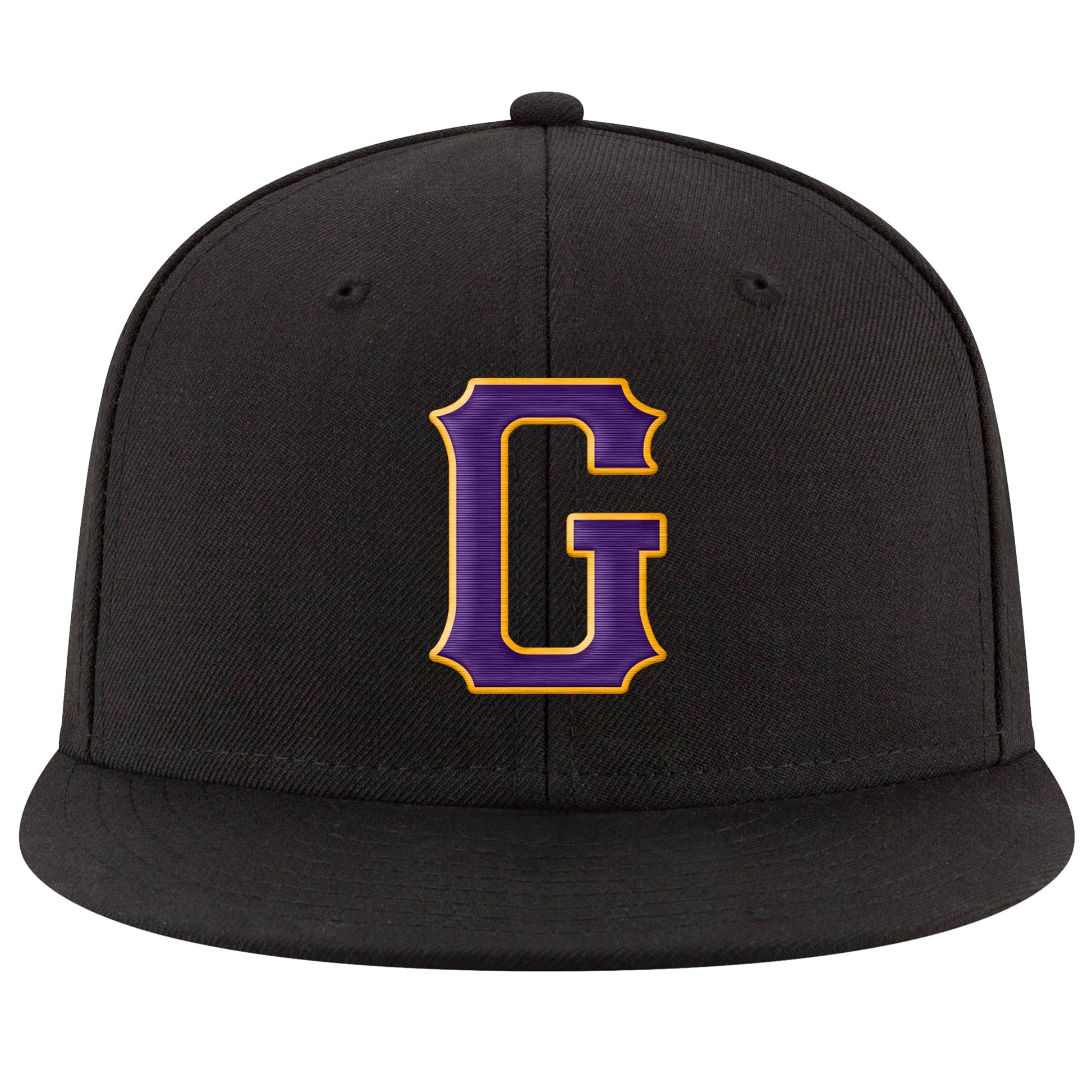 Custom Black Purple-Gold Stitched Adjustable Snapback Hat view 2