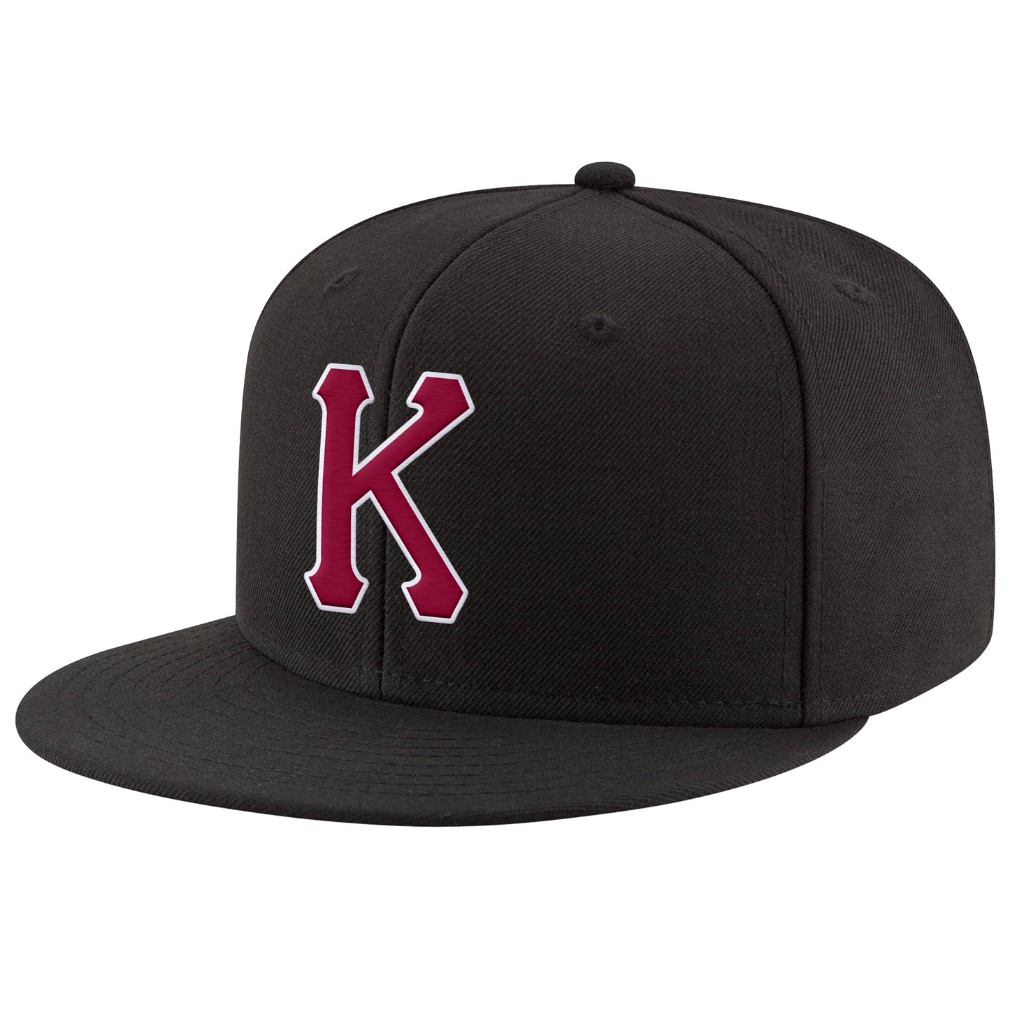Custom Black Crimson-White Stitched Adjustable Snapback Hat - Main View