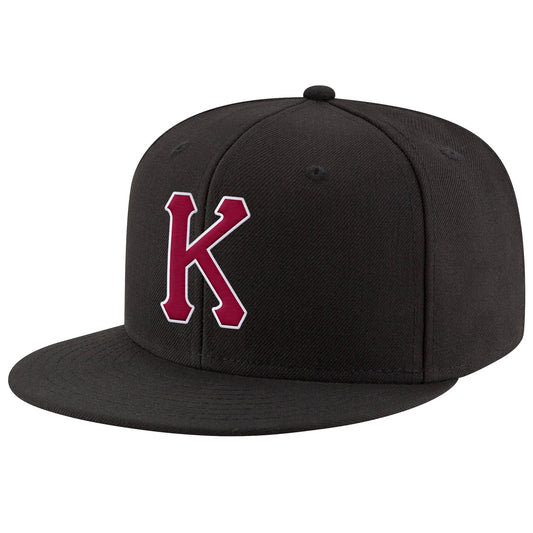 Custom Black Crimson-White Stitched Adjustable Snapback Hat - Main View