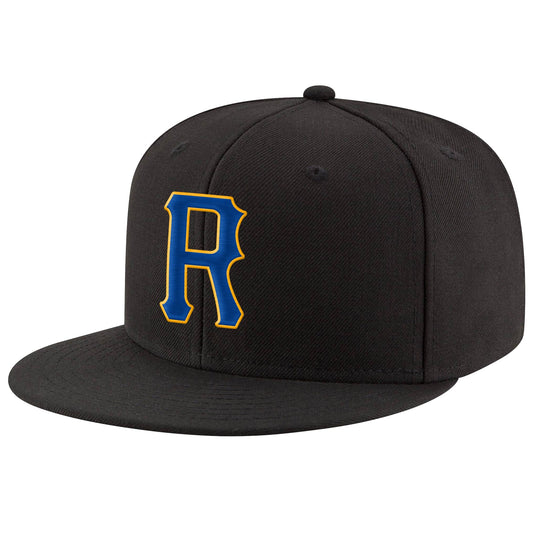 Custom Black Royal-Gold Stitched Adjustable Snapback Hat - Main View