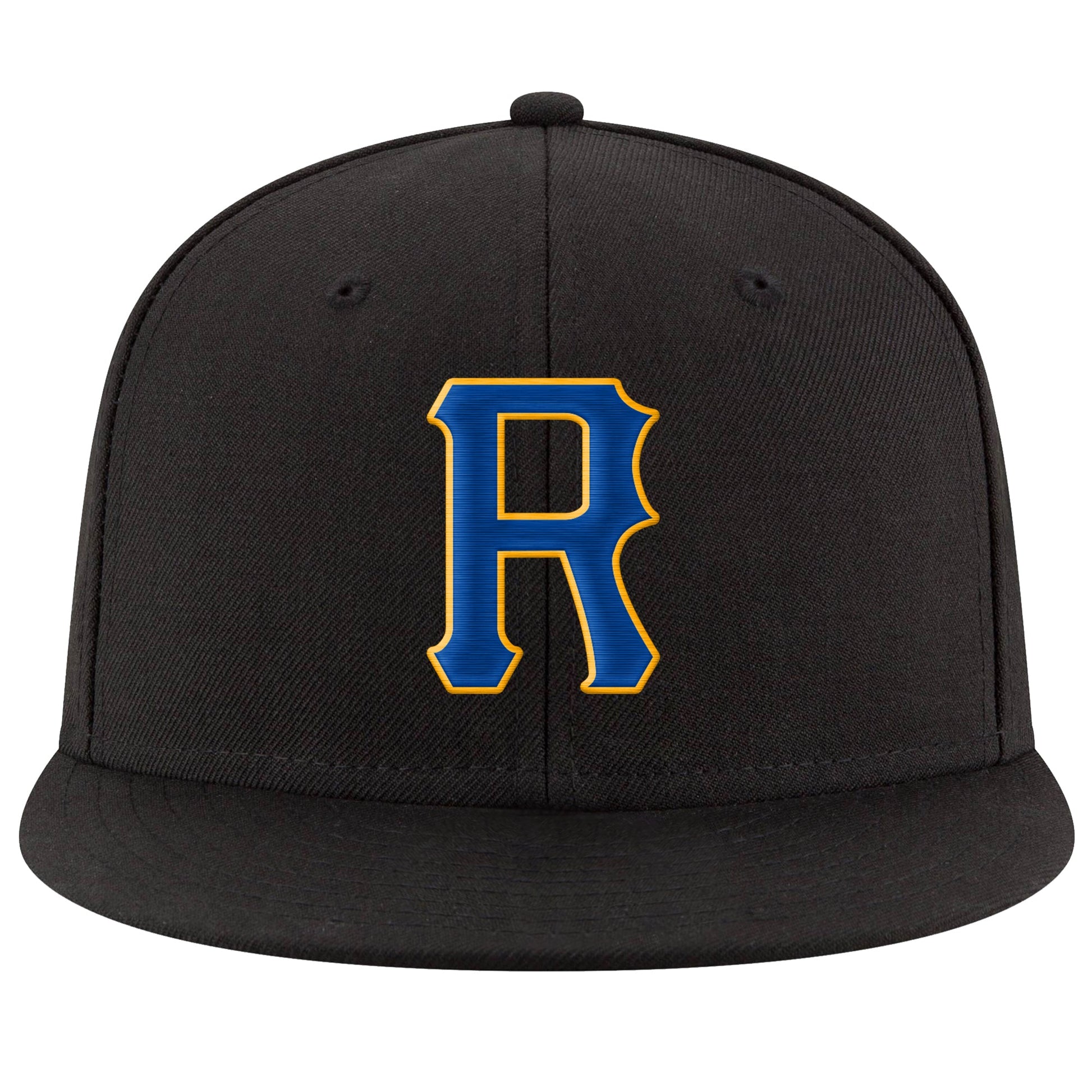 Custom Black Royal-Gold Stitched Adjustable Snapback Hat view 2