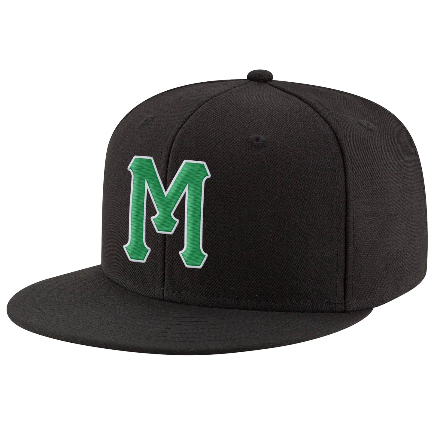 Custom Black Kelly Green-White Stitched Adjustable Snapback Hat - Main View