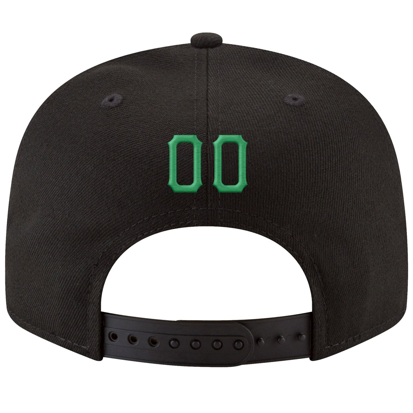Custom Black Kelly Green-White Stitched Adjustable Snapback Hat view 3