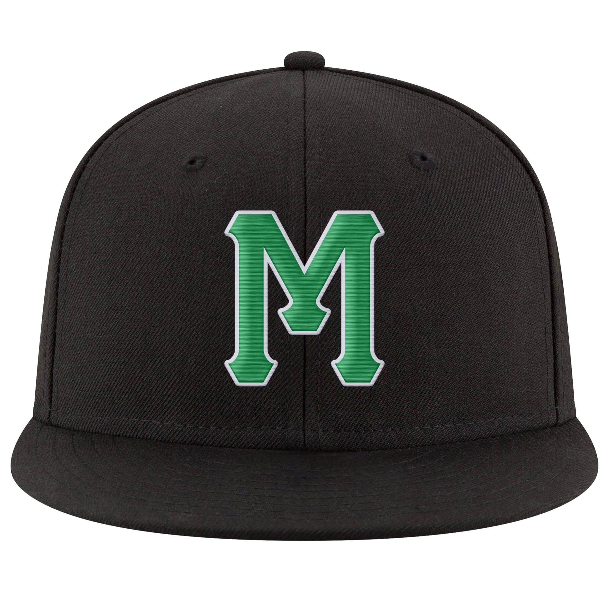 Custom Black Kelly Green-White Stitched Adjustable Snapback Hat view 2
