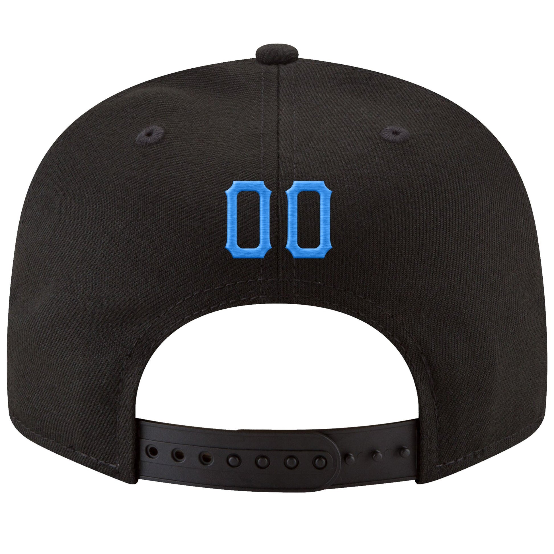 Custom Black Powder Blue-White Stitched Adjustable Snapback Hat view 3