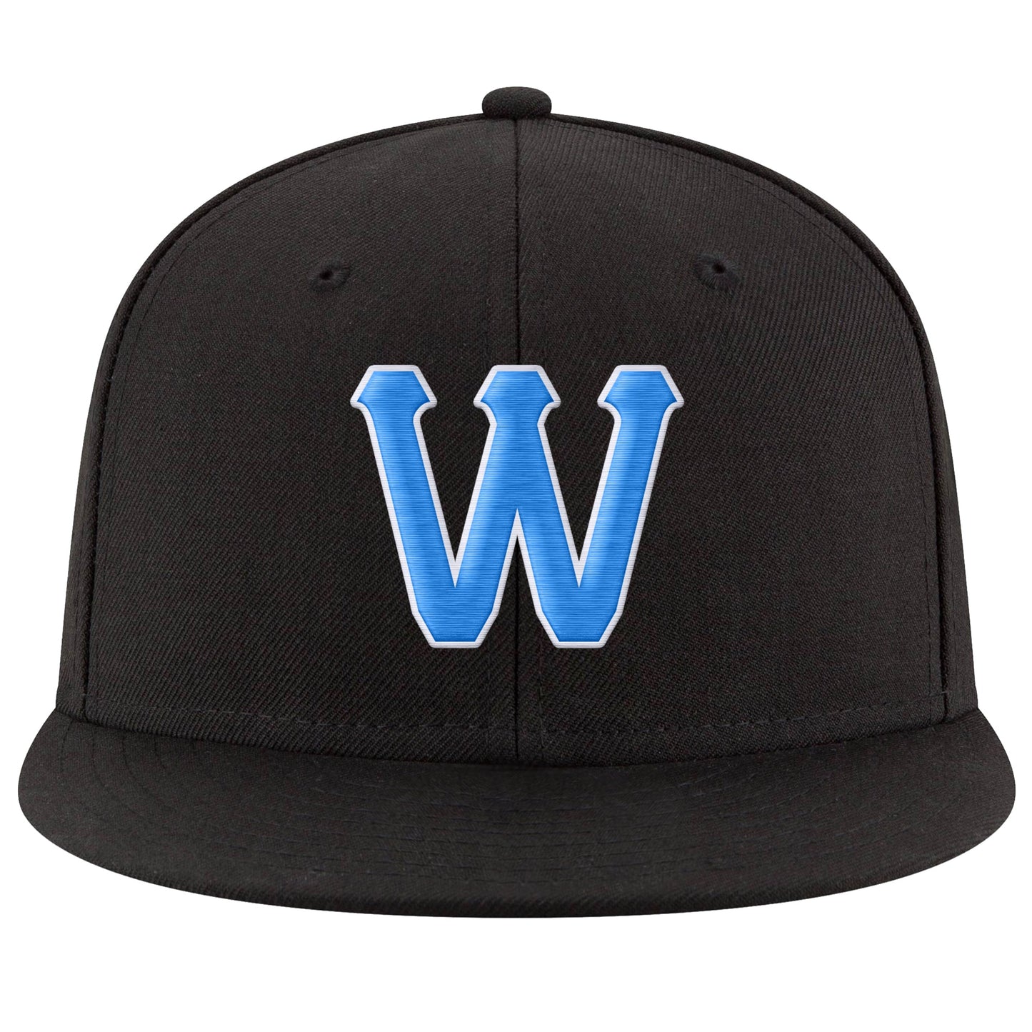 Custom Black Powder Blue-White Stitched Adjustable Snapback Hat view 2