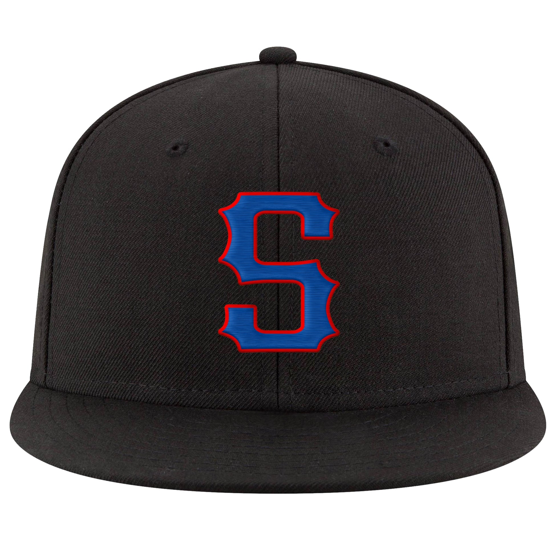 Custom Black Royal-Red Stitched Adjustable Snapback Hat view 2