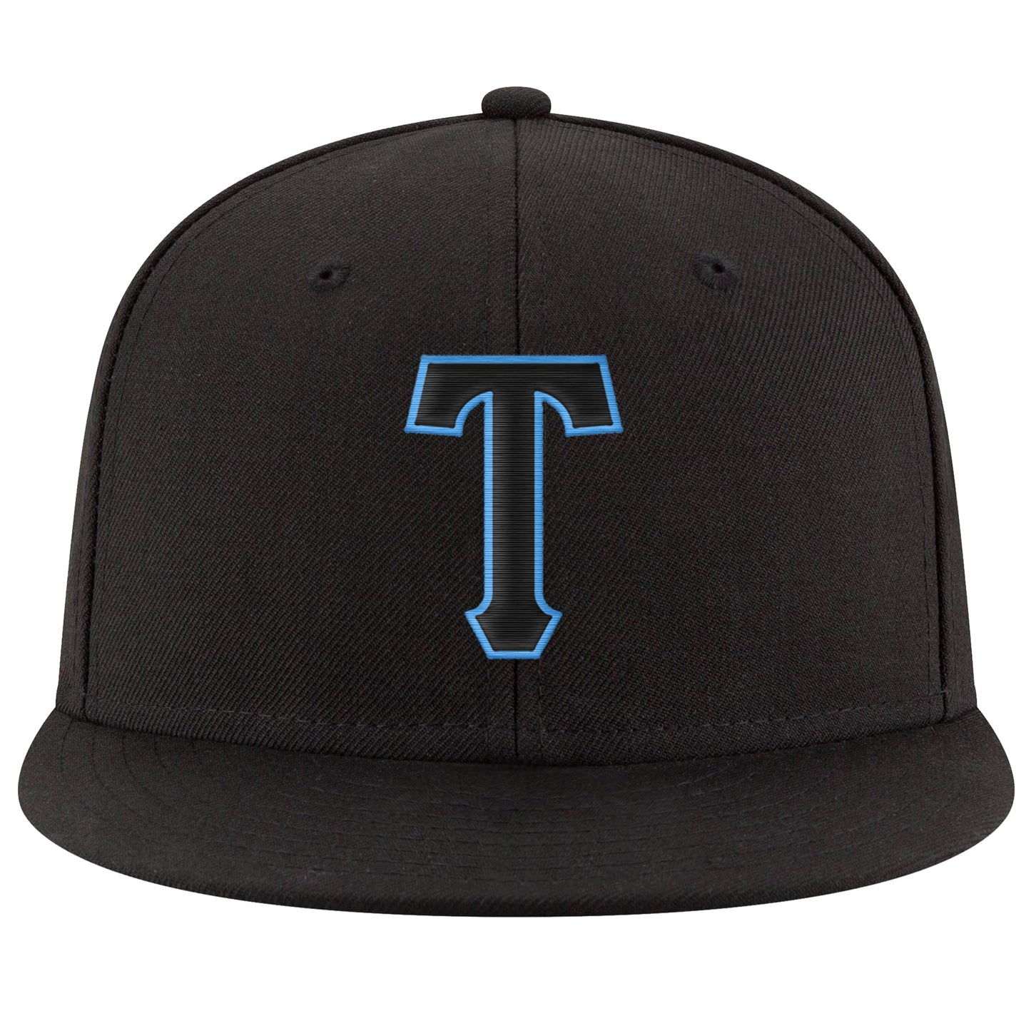 Custom Black Black-Powder Blue Stitched Adjustable Snapback Hat view 2