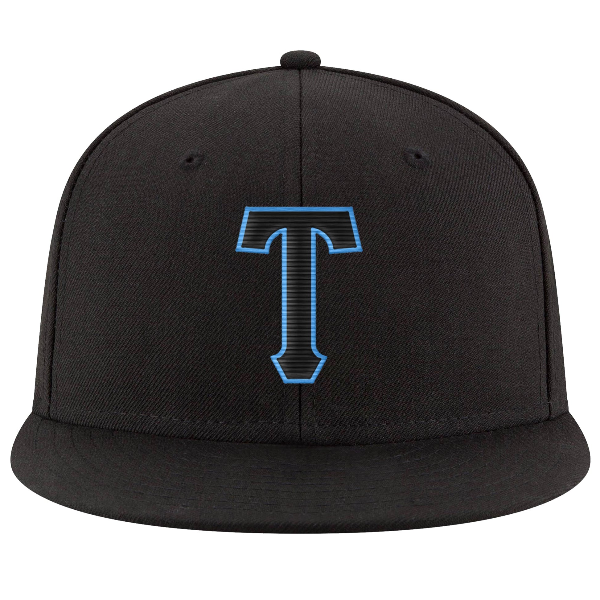 Custom Black Black-Powder Blue Stitched Adjustable Snapback Hat view 2