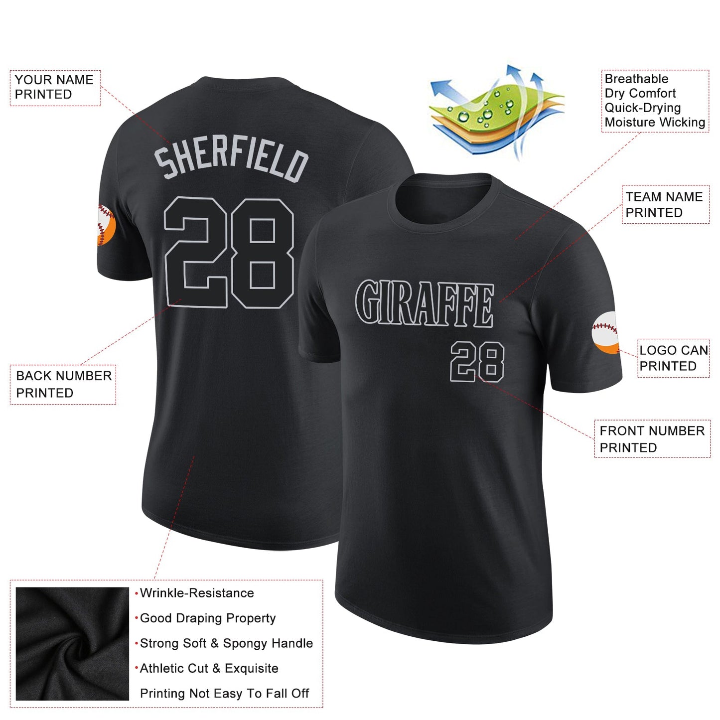 Custom Black Black-Gray Performance T-Shirt view 2