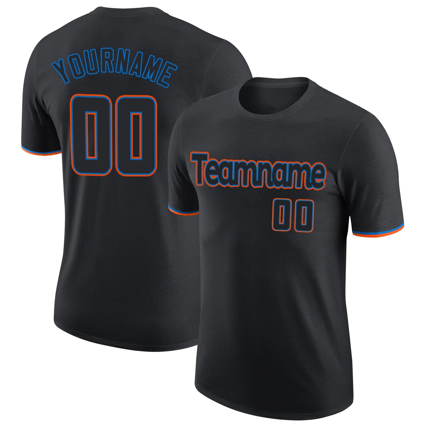 Custom Black Black-Powder Blue Performance T-Shirt - Main View