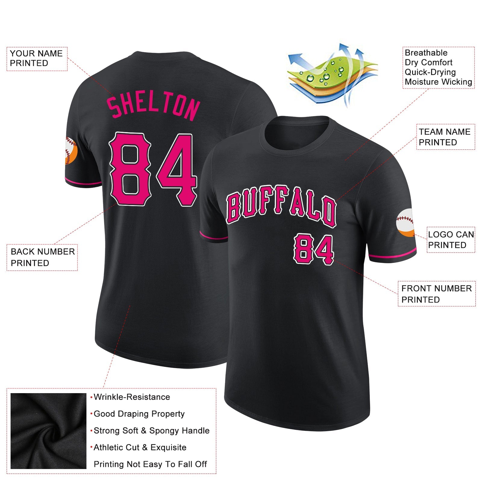 Custom Black Pink-White Performance T-Shirt view 2
