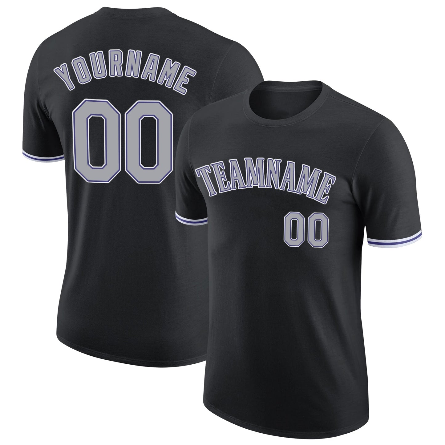 Custom Black Gray-Purple Performance T-Shirt - Main View