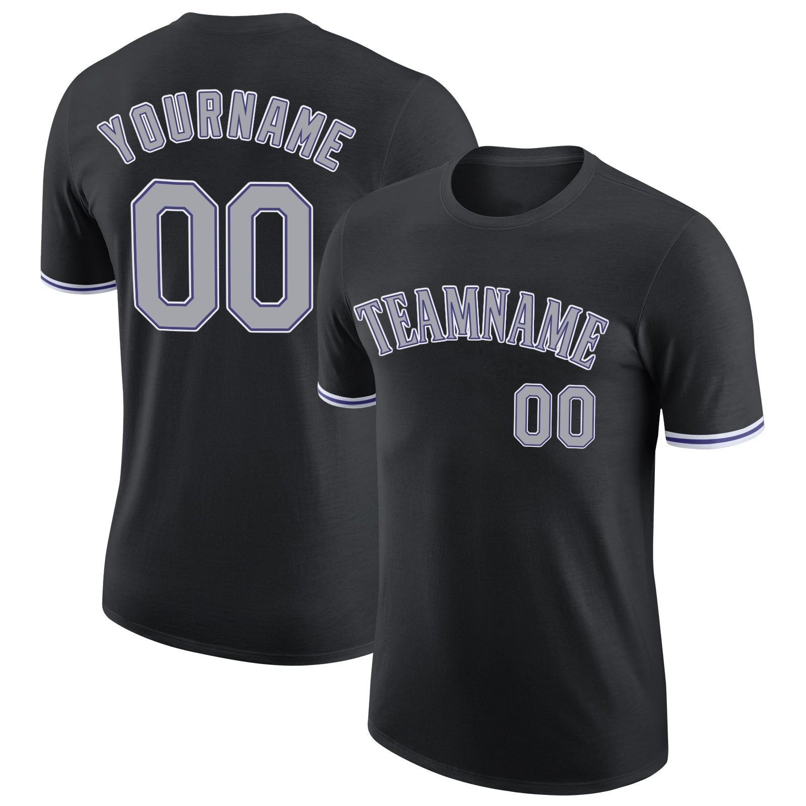 Custom Black Gray-Purple Performance T-Shirt - Main View