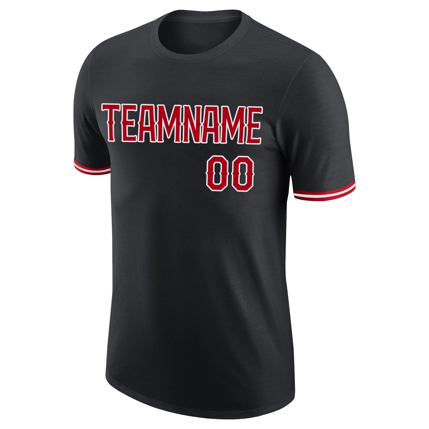 Custom Black Red-White Performance T-Shirt view 5