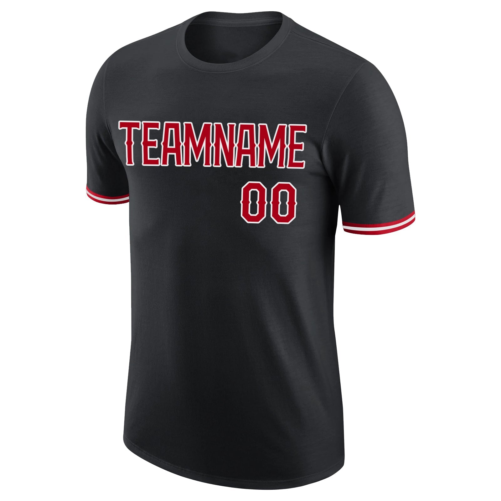 Custom Black Red-White Performance T-Shirt view 5