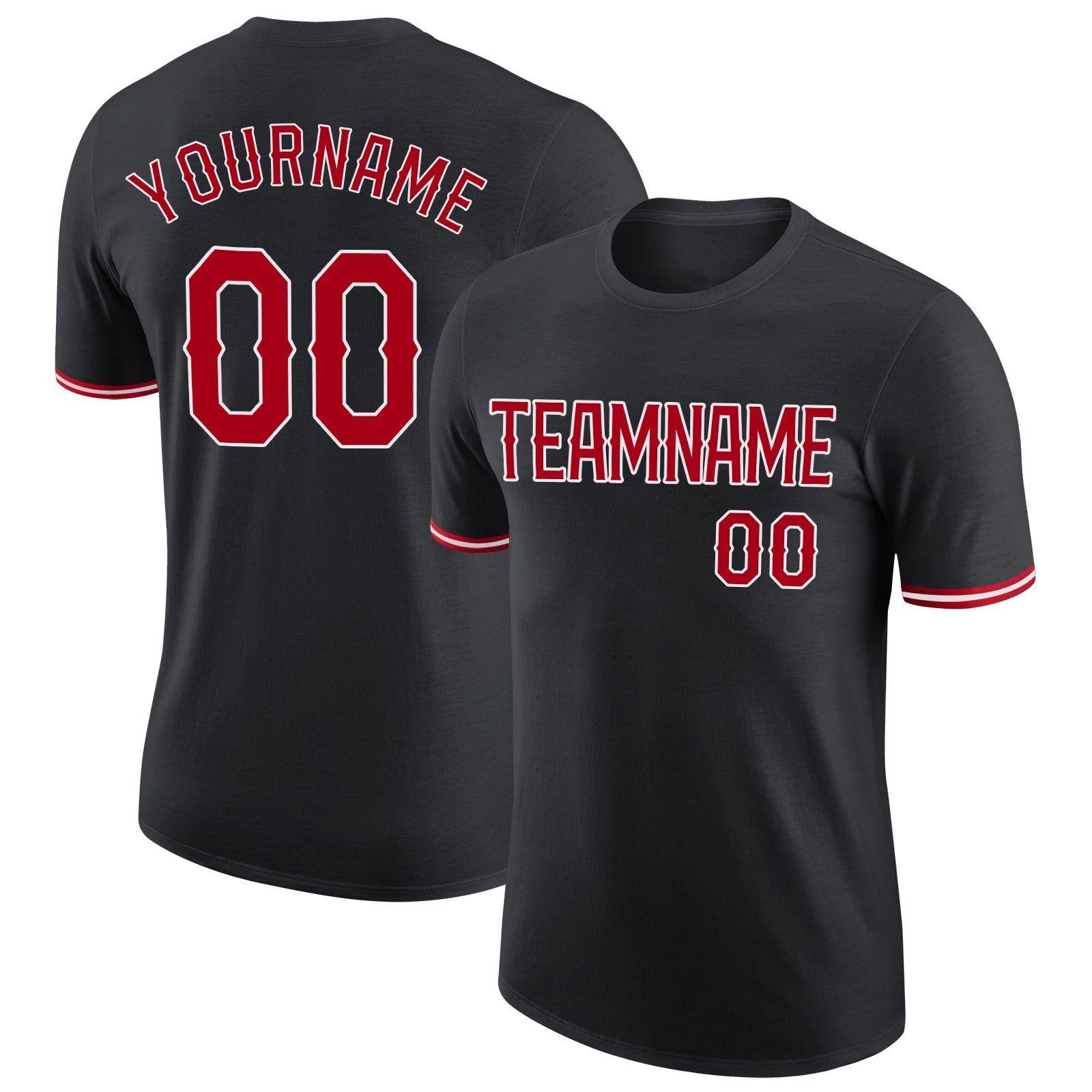 Custom Black Red-White Performance T-Shirt - Main View