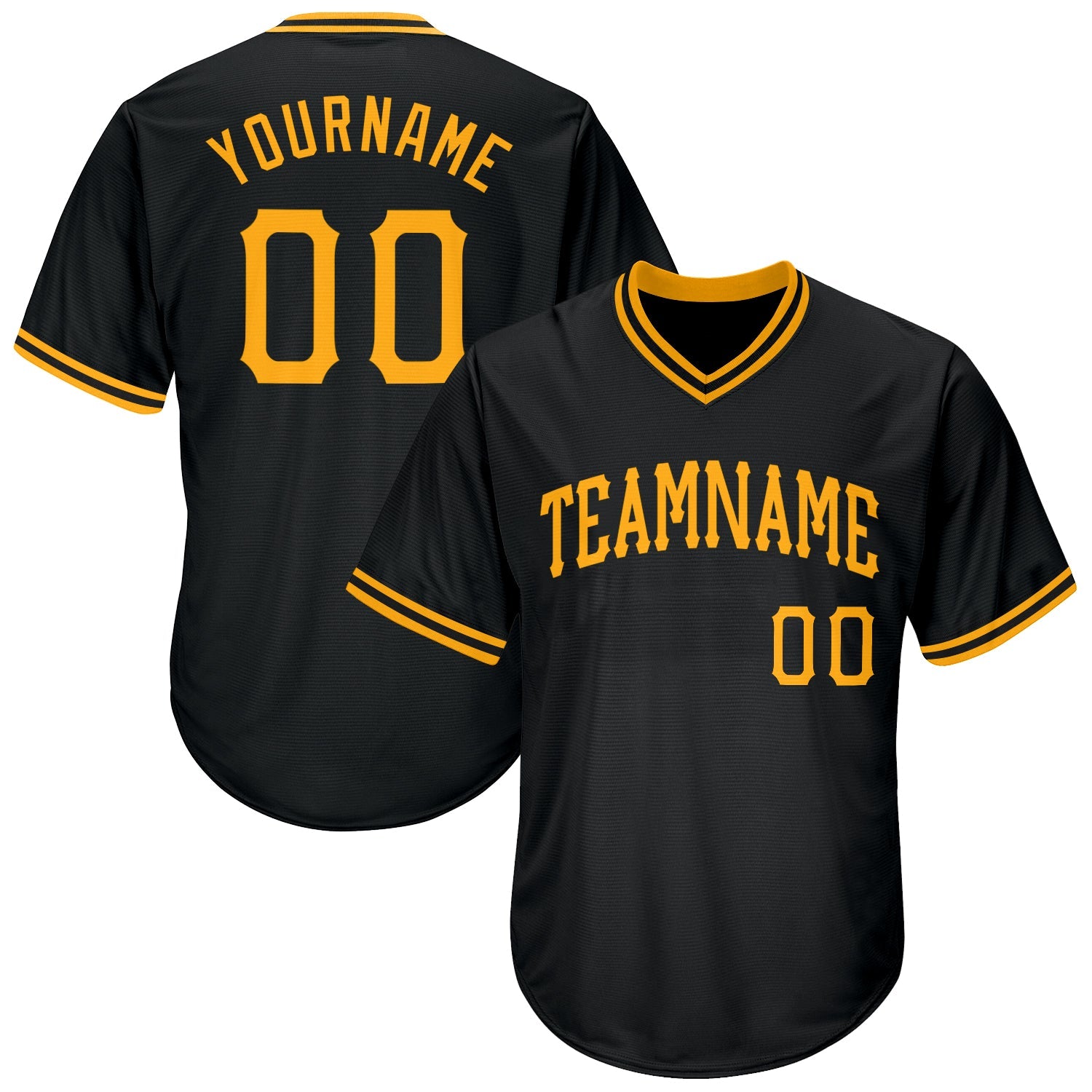 Custom Black Gold Authentic Throwback Rib-Knit Baseball Jersey Shirt - Main View