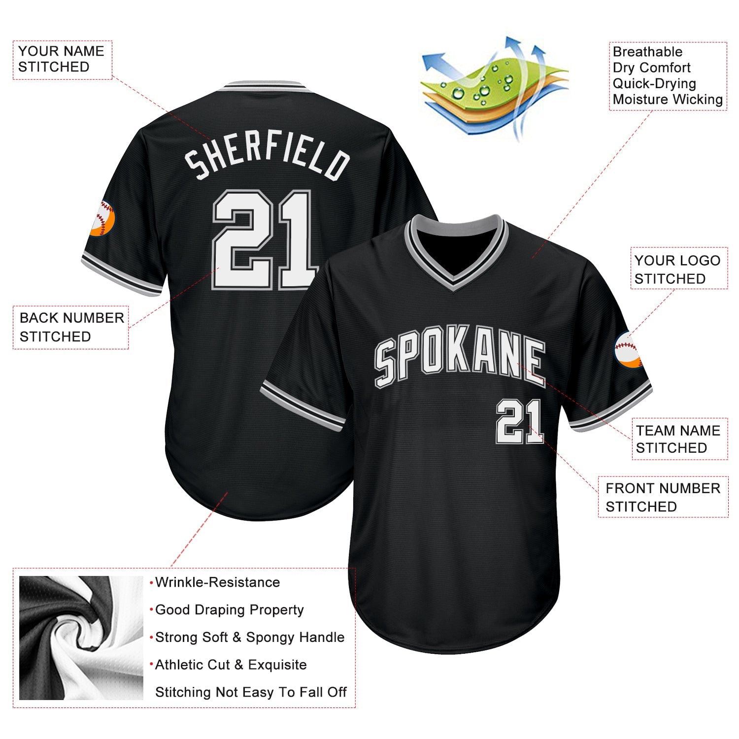 Custom Black White-Gray Authentic Throwback Rib-Knit Baseball Jersey Shirt view 4