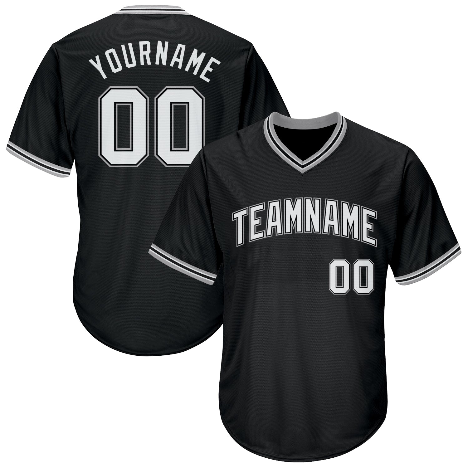 Custom Black White-Gray Authentic Throwback Rib-Knit Baseball Jersey Shirt - Main View