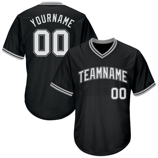 Custom Black White-Gray Authentic Throwback Rib-Knit Baseball Jersey Shirt - Main View