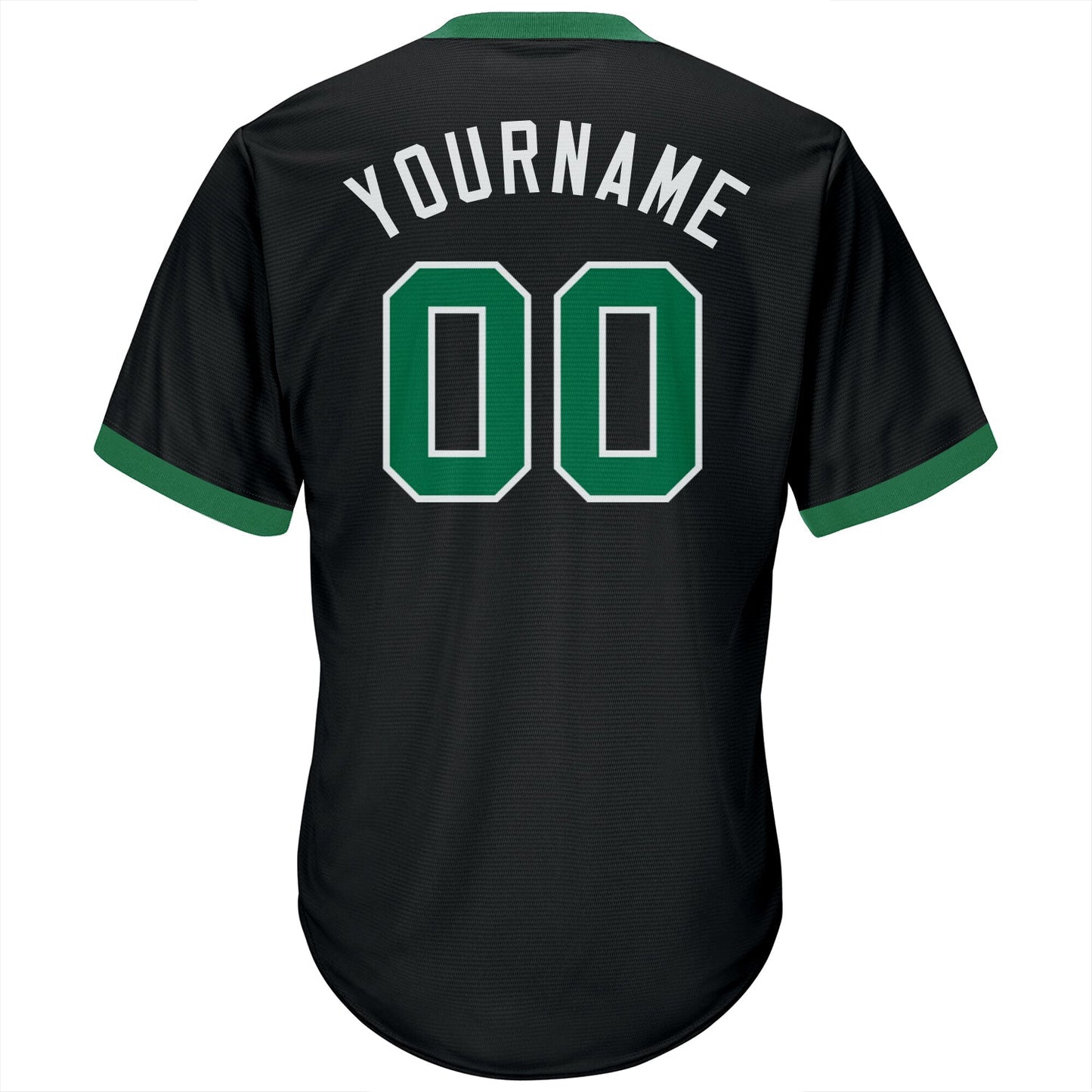 Custom Black Kelly Green-White Authentic Throwback Rib-Knit Baseball Jersey Shirt view 3