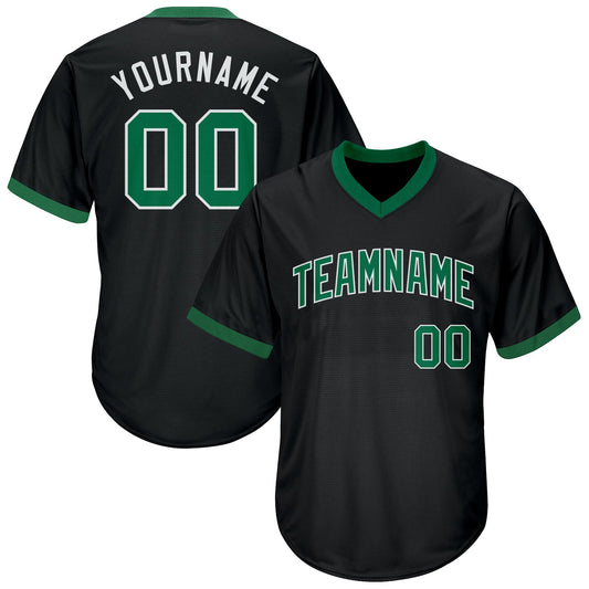 Custom Black Kelly Green-White Authentic Throwback Rib-Knit Baseball Jersey Shirt - Main View