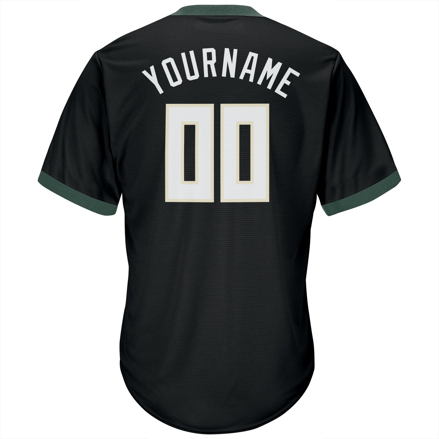 Custom Black White-Hunter Green Authentic Throwback Rib-Knit Baseball Jersey Shirt view 3