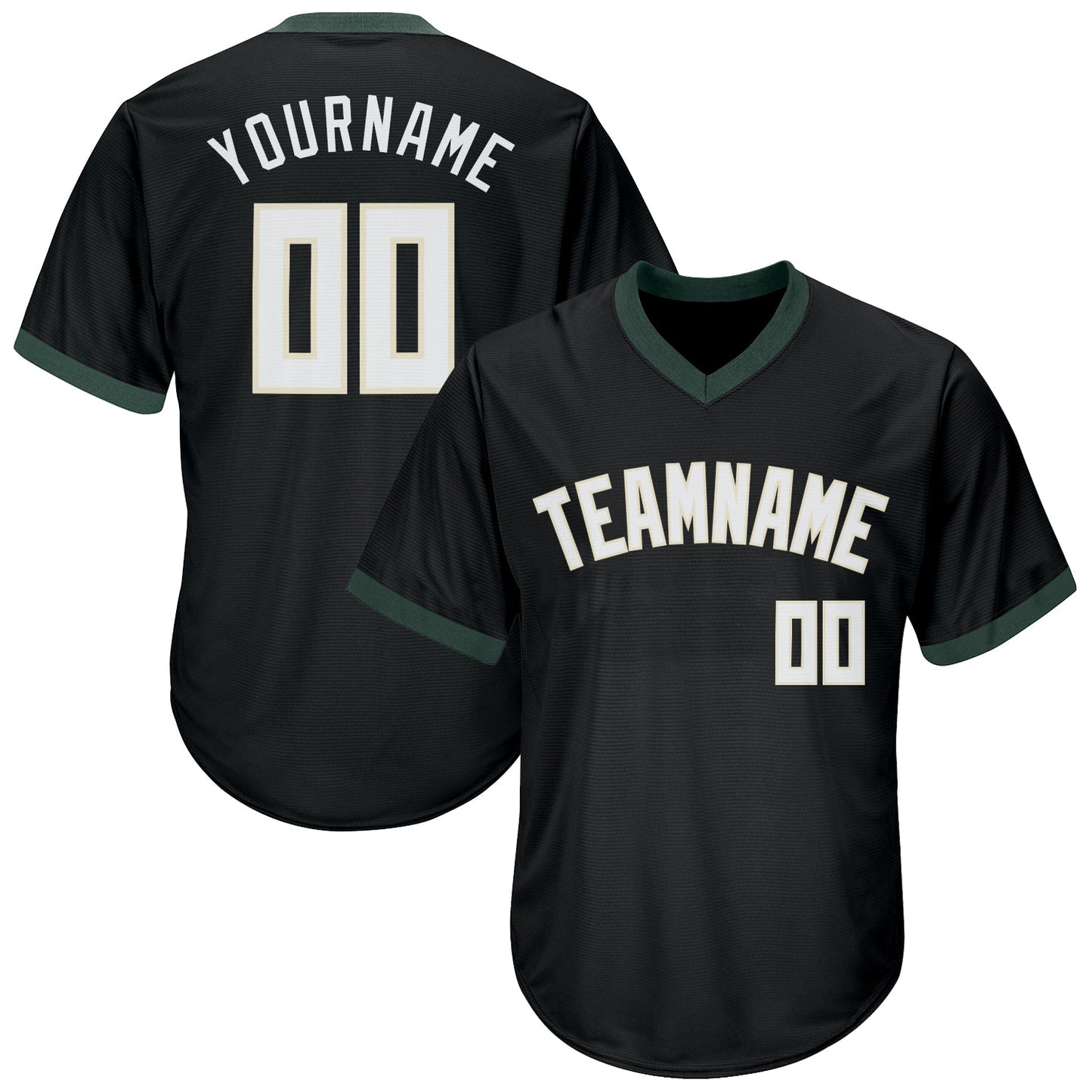 Custom Black White-Hunter Green Authentic Throwback Rib-Knit Baseball Jersey Shirt - Main View