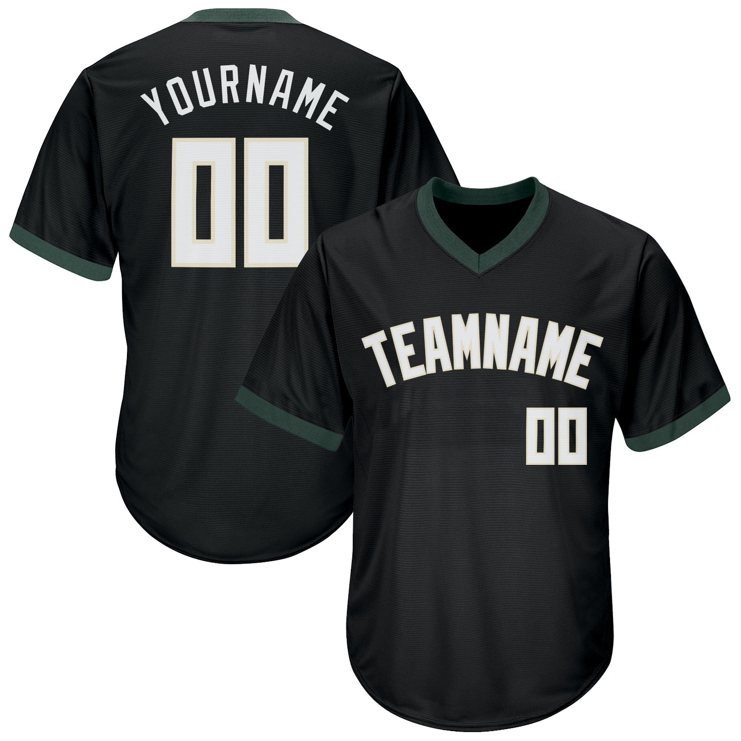 Custom Black White-Hunter Green Authentic Throwback Rib-Knit Baseball Jersey Shirt - Main View