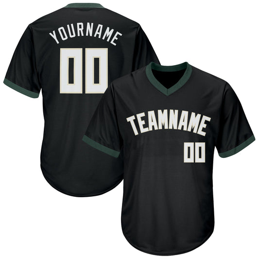 Custom Black White-Hunter Green Authentic Throwback Rib-Knit Baseball Jersey Shirt - Main View
