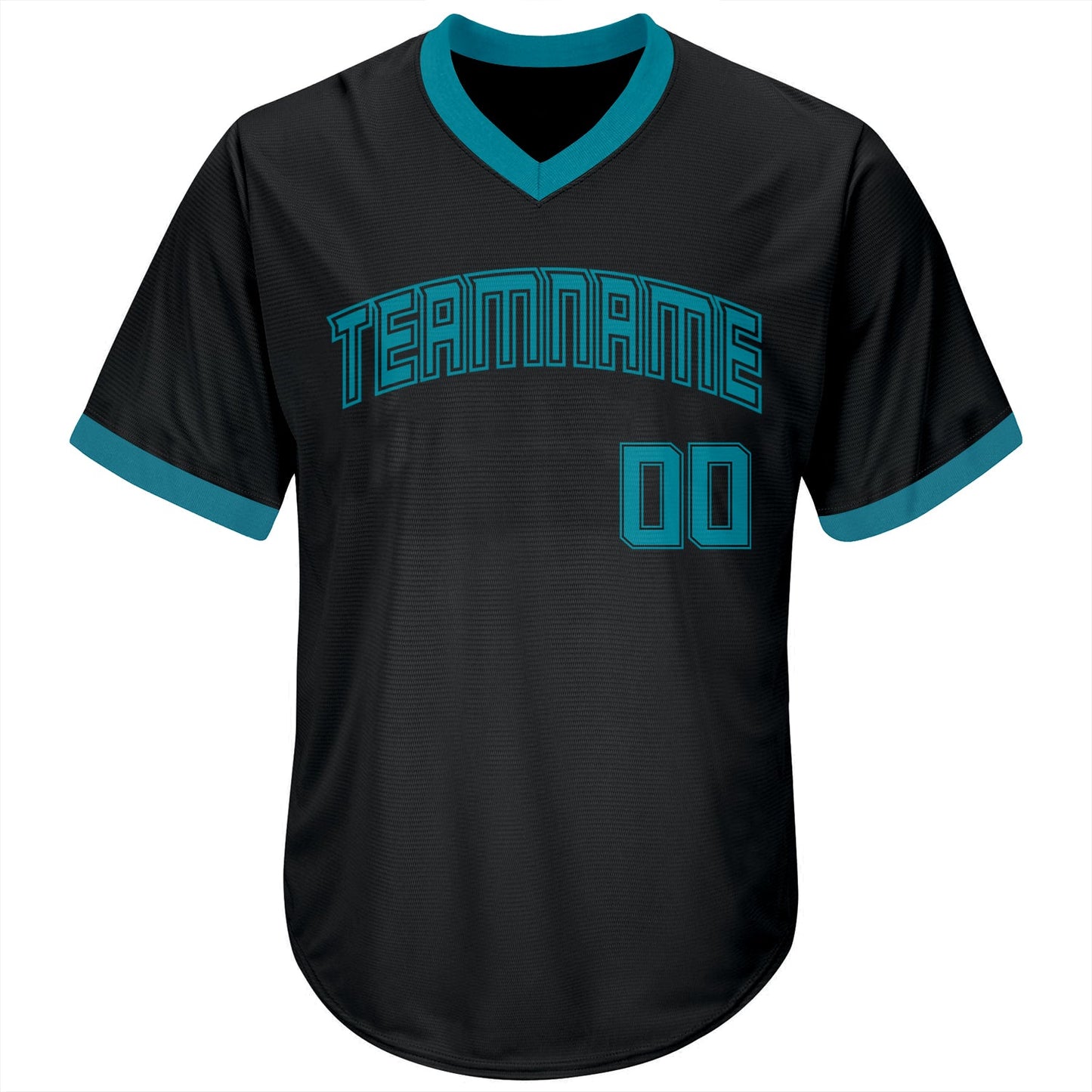 Custom Black Teal-Black Authentic Throwback Rib-Knit Baseball Jersey Shirt view 2