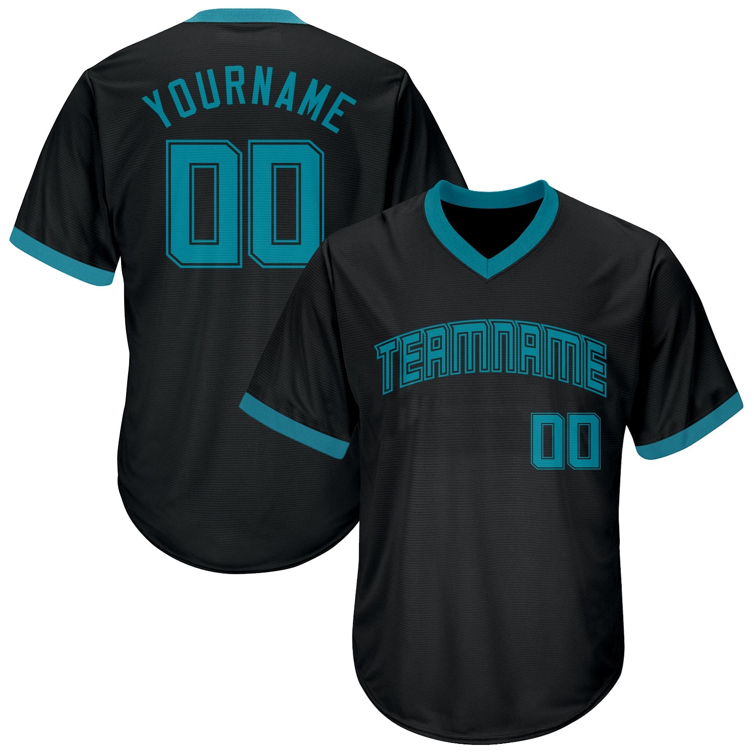 Custom Black Teal-Black Authentic Throwback Rib-Knit Baseball Jersey Shirt - Main View