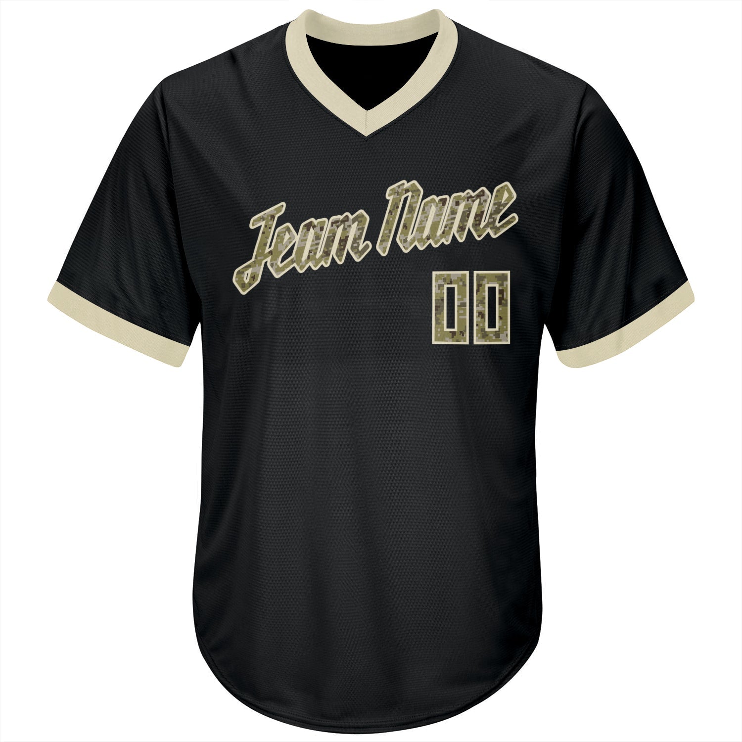 Custom Black Camo-Cream Authentic Throwback Rib-Knit Baseball Jersey Shirt view 2
