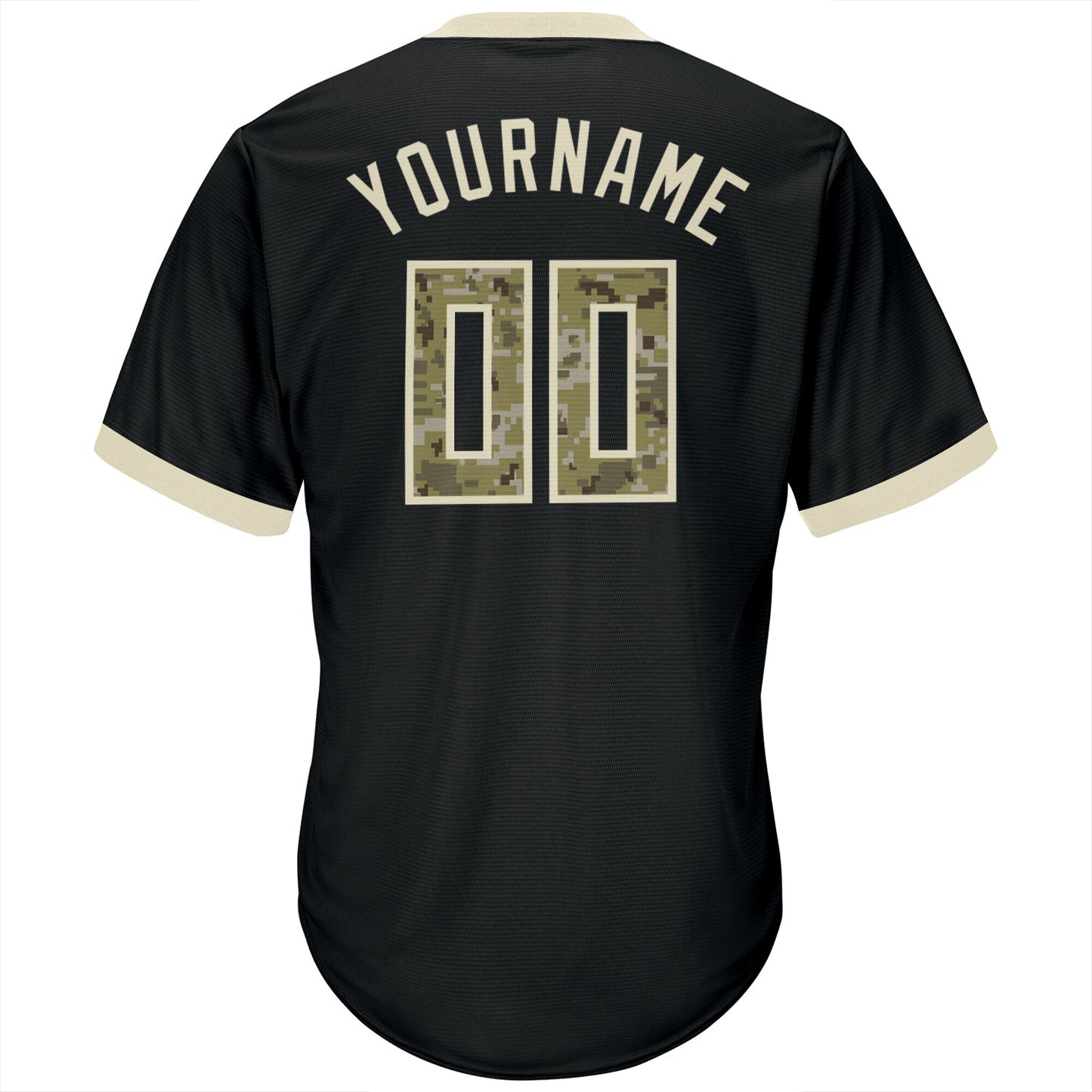 Custom Black Camo-Cream Authentic Throwback Rib-Knit Baseball Jersey Shirt view 3
