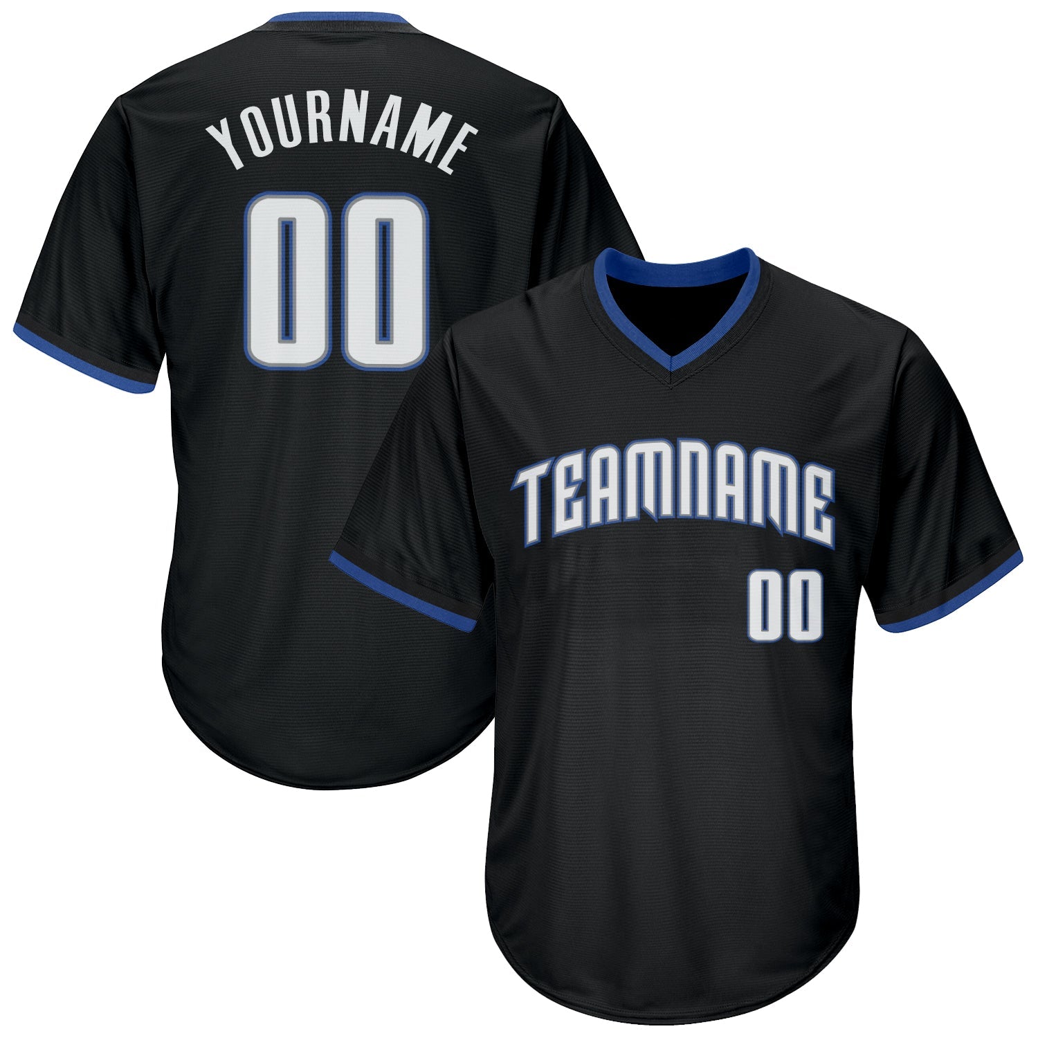Custom Black White-Blue Authentic Throwback Rib-Knit Baseball Jersey Shirt - Main View
