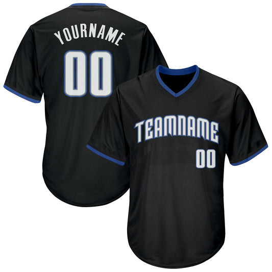 Custom Black White-Blue Authentic Throwback Rib-Knit Baseball Jersey Shirt - Main View