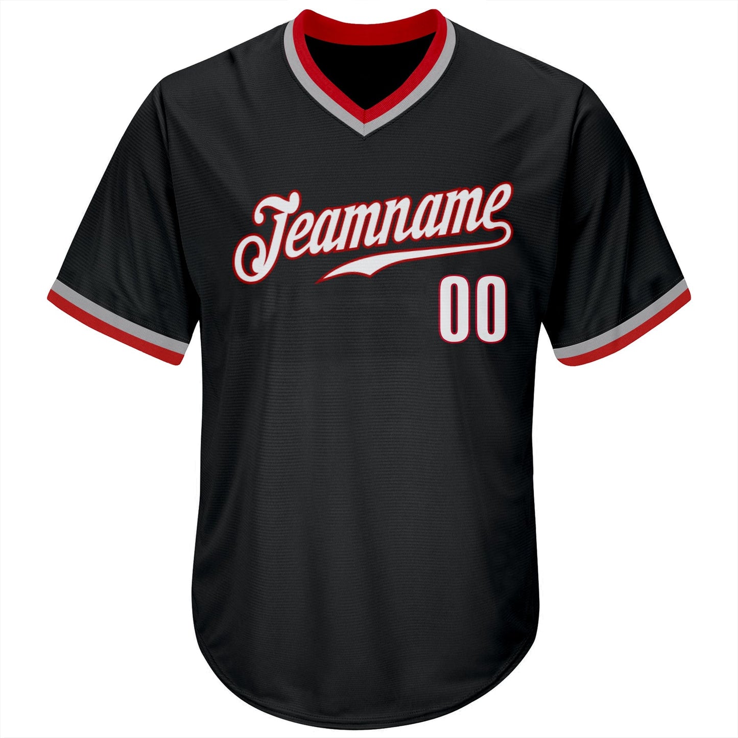 Custom Black White-Red Authentic Throwback Rib-Knit Baseball Jersey Shirt view 2