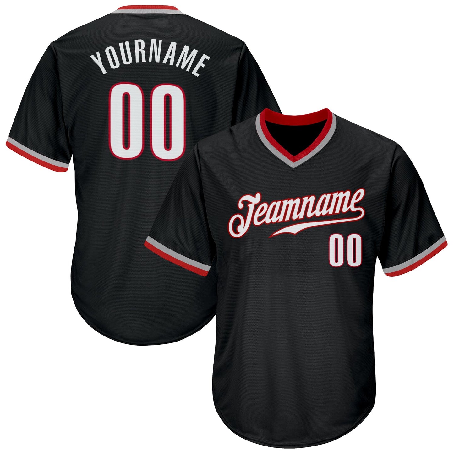 Custom Black White-Red Authentic Throwback Rib-Knit Baseball Jersey Shirt - Main View