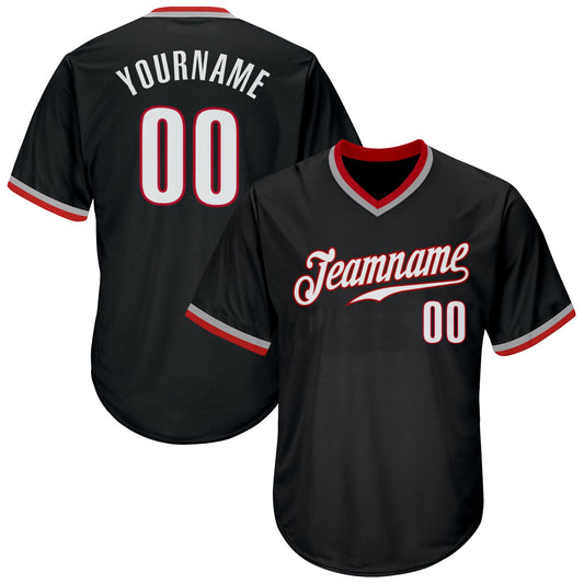 Custom Black White-Red Authentic Throwback Rib-Knit Baseball Jersey Shirt - Main View