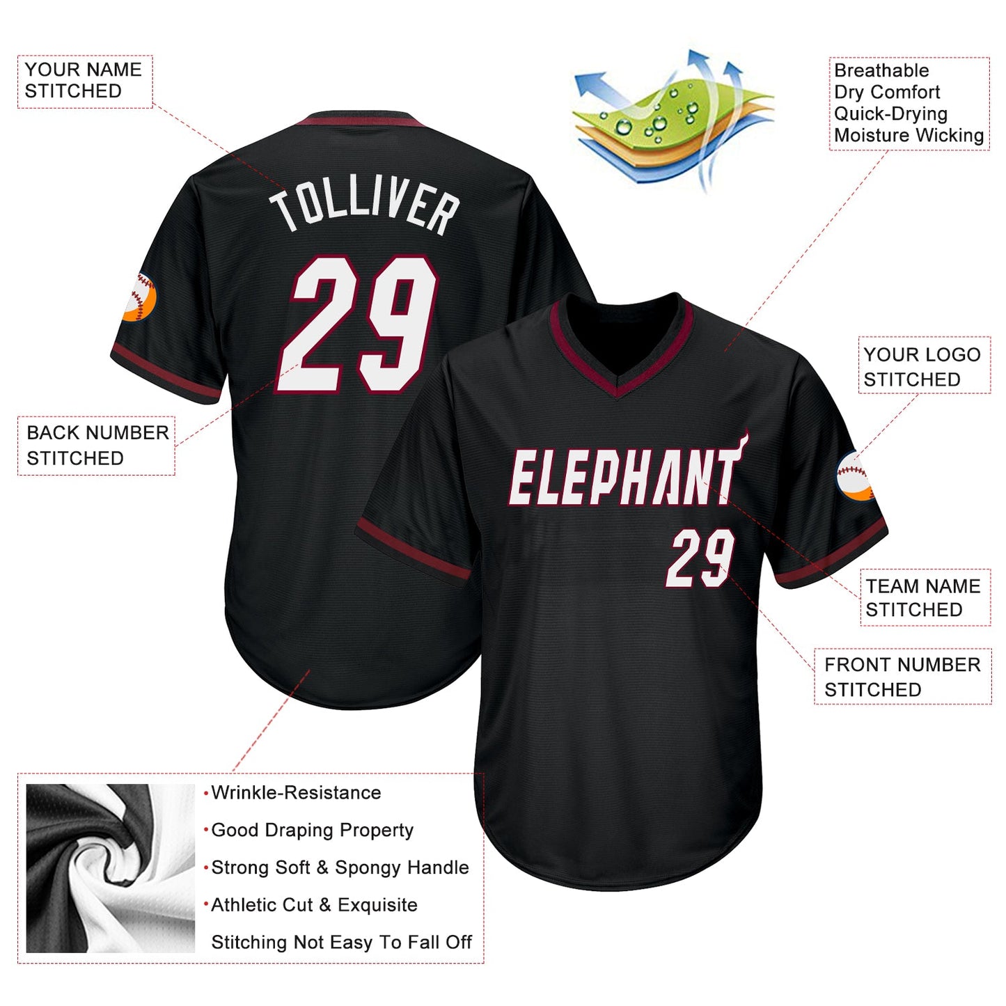 Custom Black White-Maroon Authentic Throwback Rib-Knit Baseball Jersey Shirt view 4