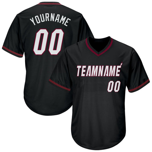 Custom Black White-Maroon Authentic Throwback Rib-Knit Baseball Jersey Shirt - Main View