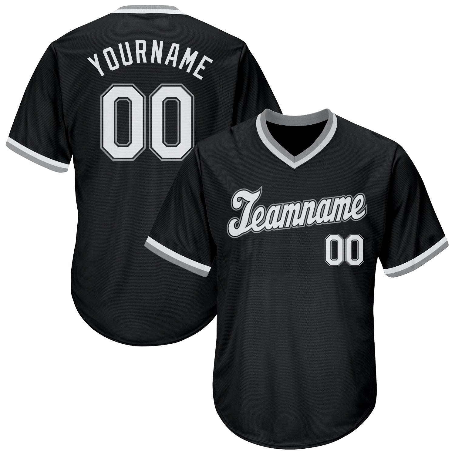 Custom Black White-Gray Authentic Throwback Rib-Knit Baseball Jersey Shirt - Main View
