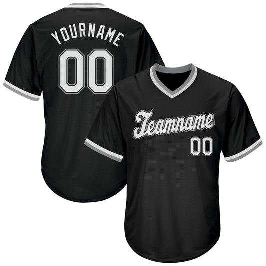 Custom Black White-Gray Authentic Throwback Rib-Knit Baseball Jersey Shirt - Main View