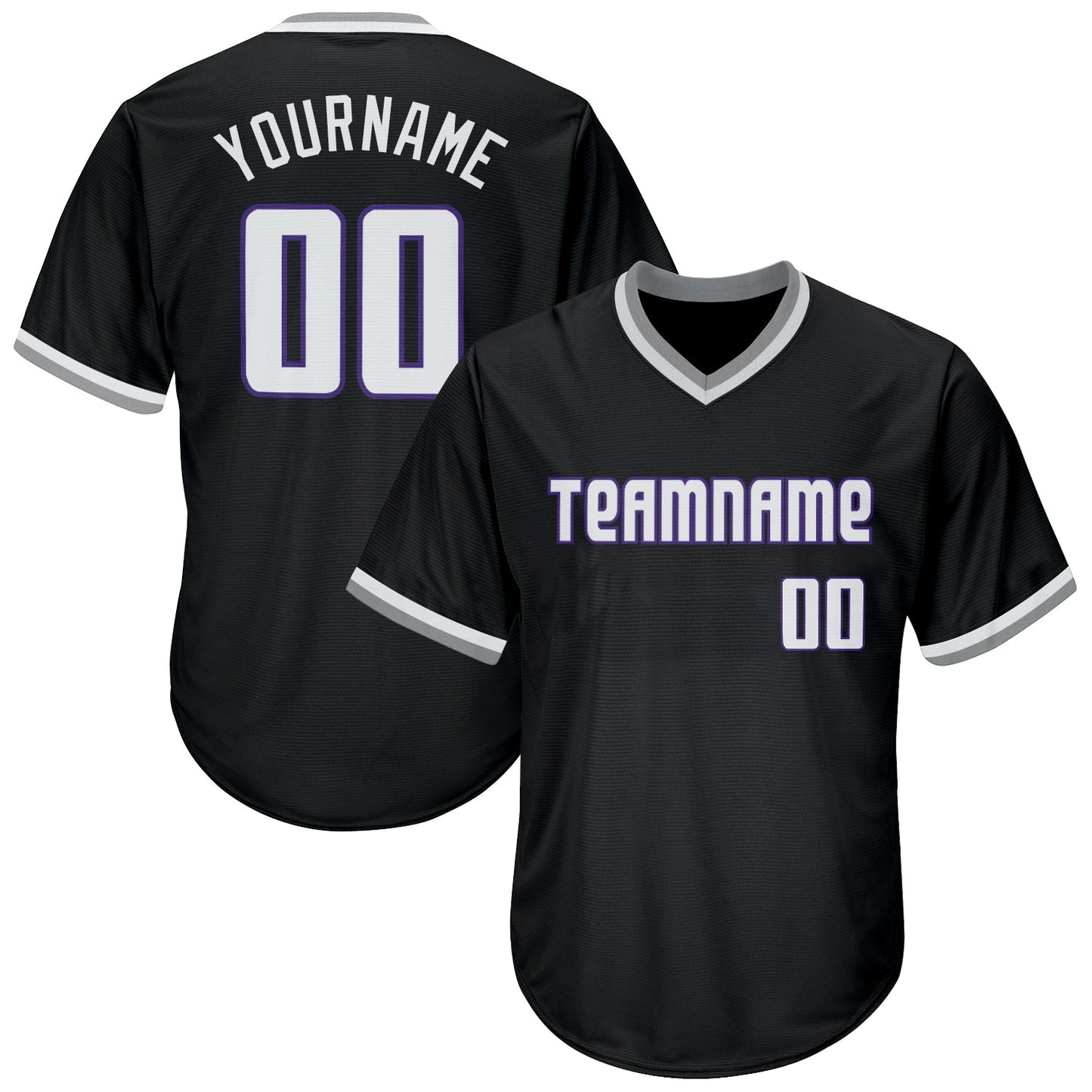 Custom Black White-Purple Authentic Throwback Rib-Knit Baseball Jersey Shirt - Main View