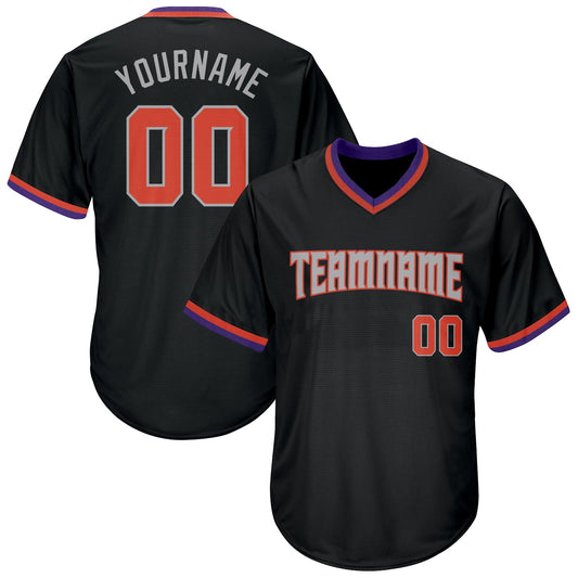 Custom Black Orange-Gray Authentic Throwback Rib-Knit Baseball Jersey Shirt - Main View