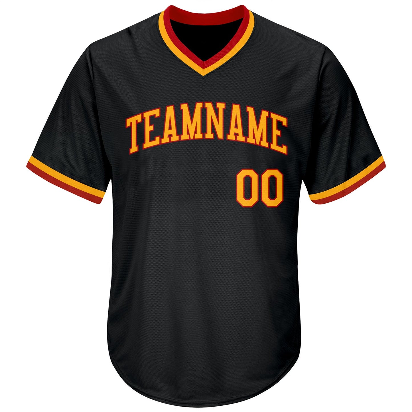 Custom Black Gold-Red Authentic Throwback Rib-Knit Baseball Jersey Shirt view 2