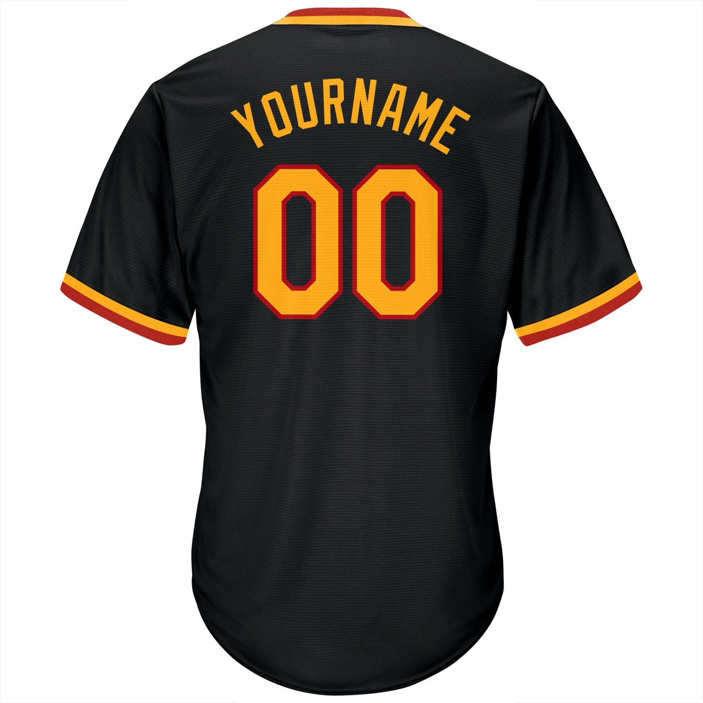 Custom Black Gold-Red Authentic Throwback Rib-Knit Baseball Jersey Shirt view 3