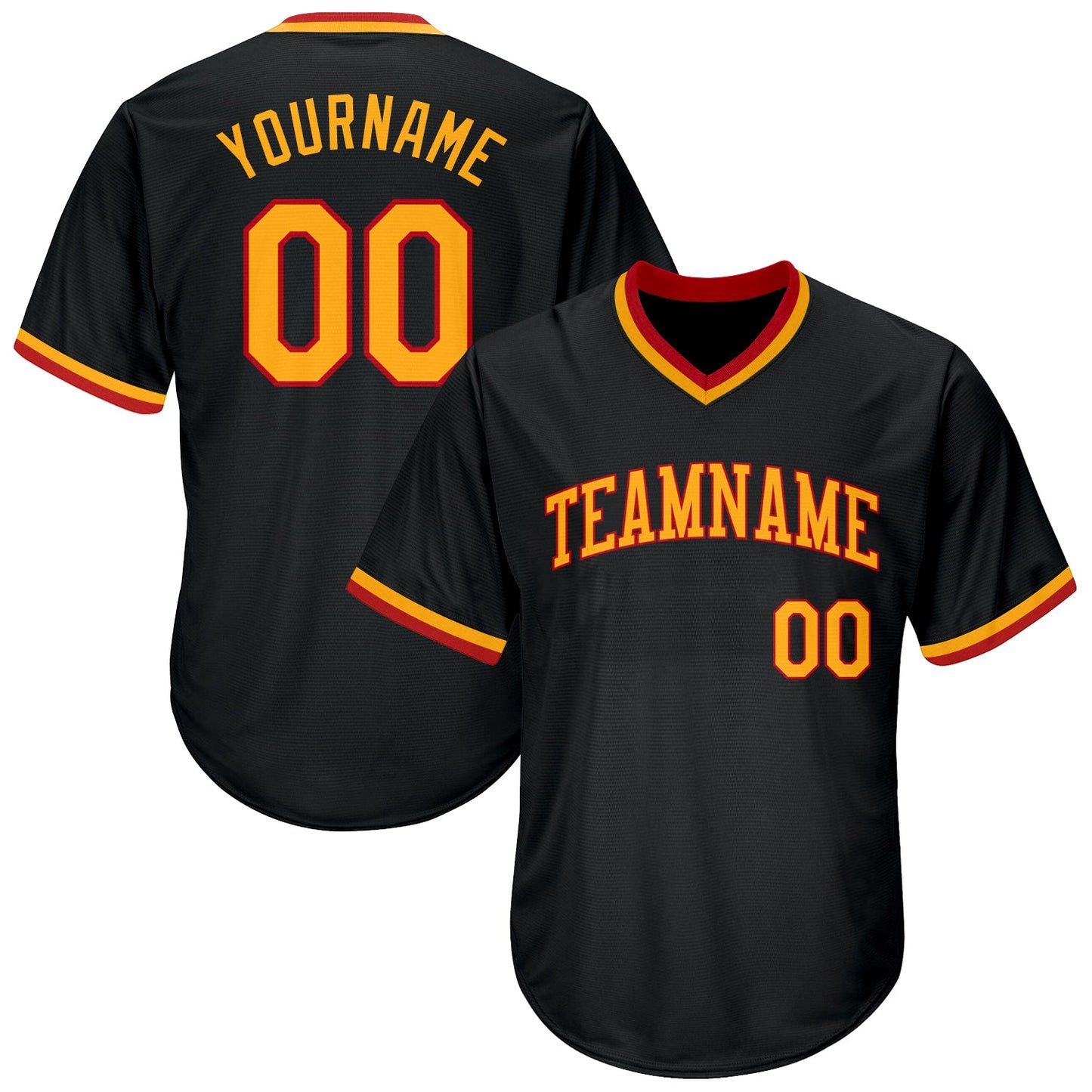 Custom Black Gold-Red Authentic Throwback Rib-Knit Baseball Jersey Shirt - Main View
